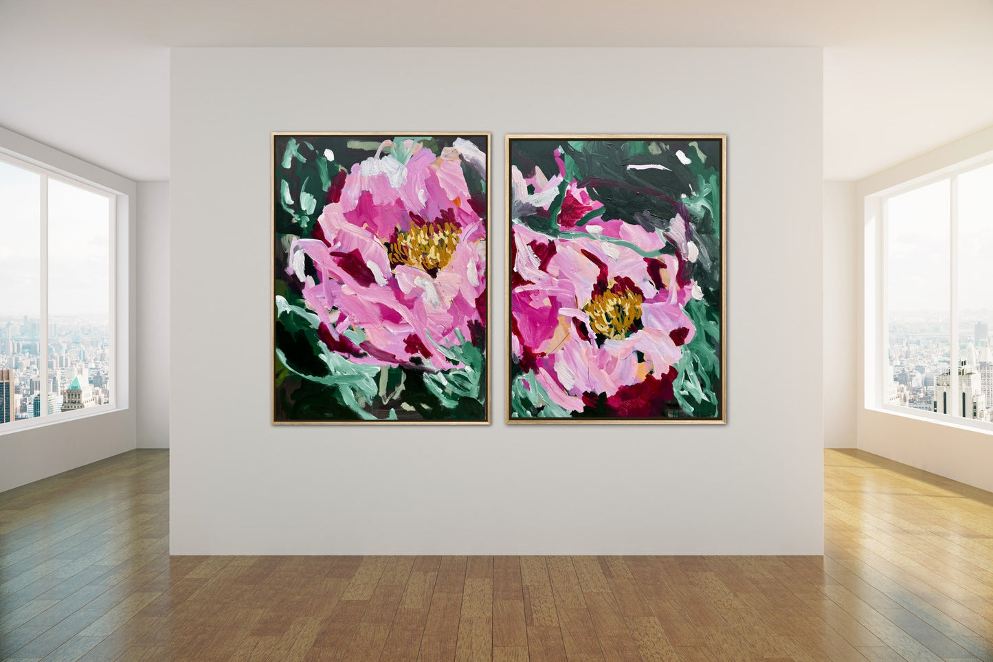 Pink Velvet 153x100cm Framed Diptych